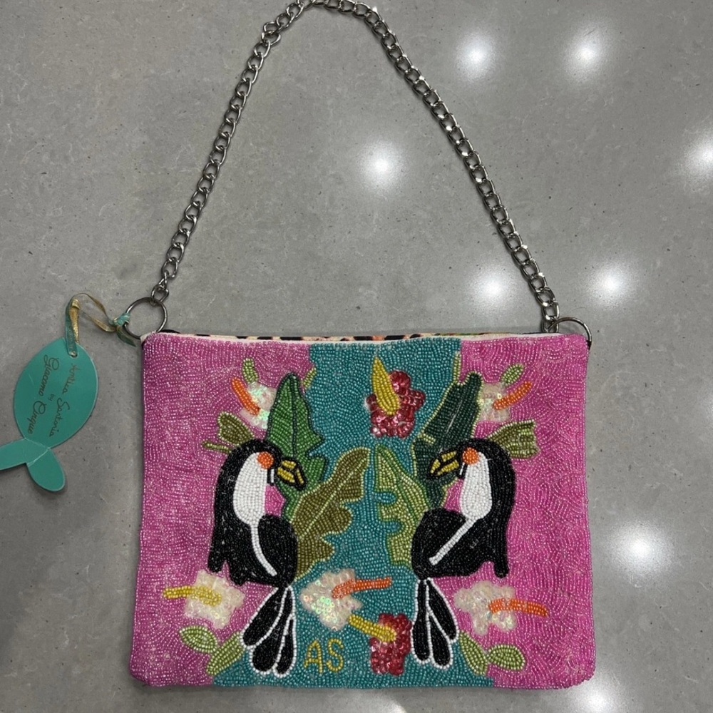 Antica Sartoria Tropical Toucan Birds Print Clutch